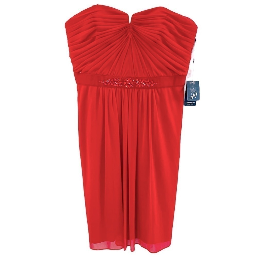 Adrianna Papell Love Story Red Strapless Stretch Tulle Dress Size 12 NWT NEW!